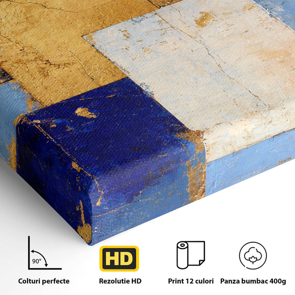 Tablou Canvas Premium, LuxCanva® C1283, Aurul linistii albastre, Geometrie, Culori, Abstract, Albastru, Galben, Contrast, Delicatete, Pace, Seninatate, Estetica, Expozitie, Birou, Living, Dormitor