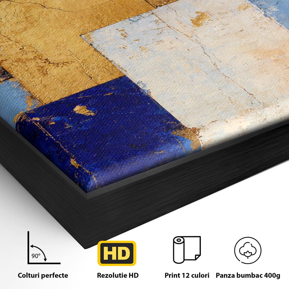 Tablou Canvas Premium, LuxCanva® C1283, Aurul linistii albastre, Geometrie, Culori, Abstract, Albastru, Galben, Contrast, Delicatete, Pace, Seninatate, Estetica, Expozitie, Birou, Living, Dormitor