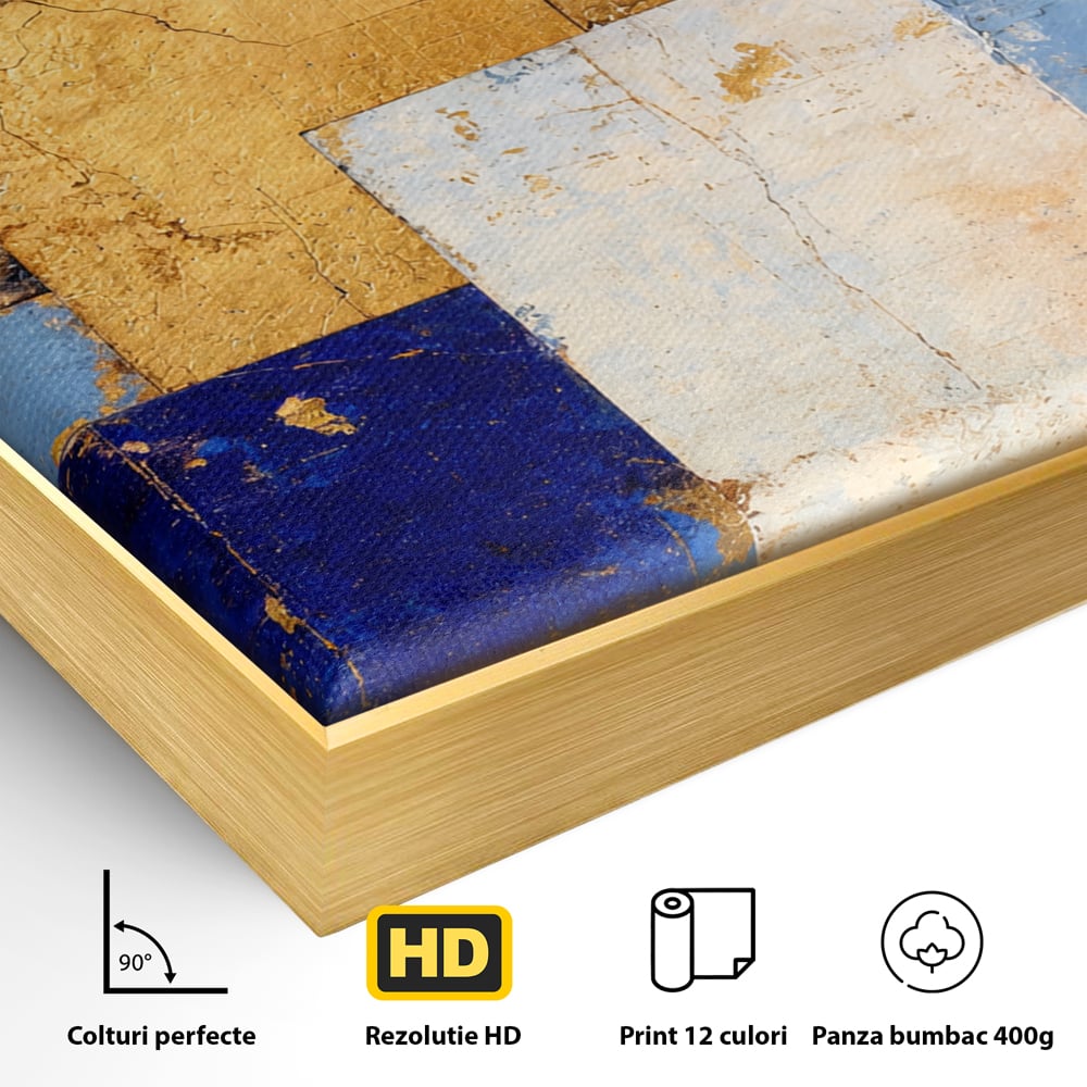 Tablou Canvas Premium, LuxCanva® C1283, Aurul linistii albastre, Geometrie, Culori, Abstract, Albastru, Galben, Contrast, Delicatete, Pace, Seninatate, Estetica, Expozitie, Birou, Living, Dormitor