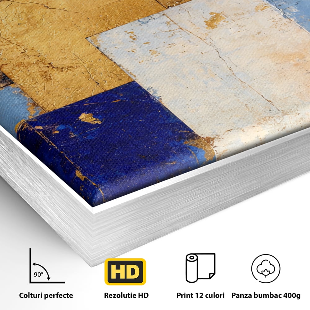 Tablou Canvas Premium, LuxCanva® C1283, Aurul linistii albastre, Geometrie, Culori, Abstract, Albastru, Galben, Contrast, Delicatete, Pace, Seninatate, Estetica, Expozitie, Birou, Living, Dormitor