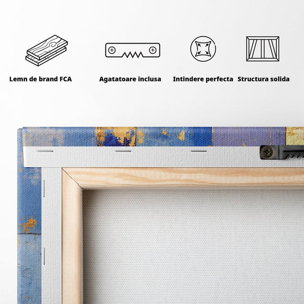 Tablou Canvas Premium, LuxCanva® C1283, Aurul linistii albastre, Geometrie, Culori, Abstract, Albastru, Galben, Contrast, Delicatete, Pace, Seninatate, Estetica, Expozitie, Birou, Living, Dormitor