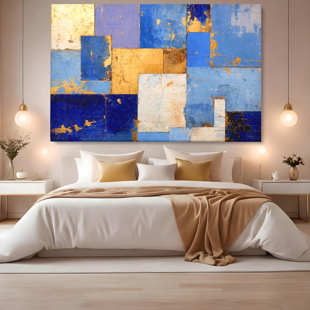 Tablou Canvas Premium, LuxCanva® C1283, Aurul linistii albastre, Geometrie, Culori, Abstract, Albastru, Galben, Contrast, Delicatete, Pace, Seninatate, Estetica, Expozitie, Birou, Living, Dormitor