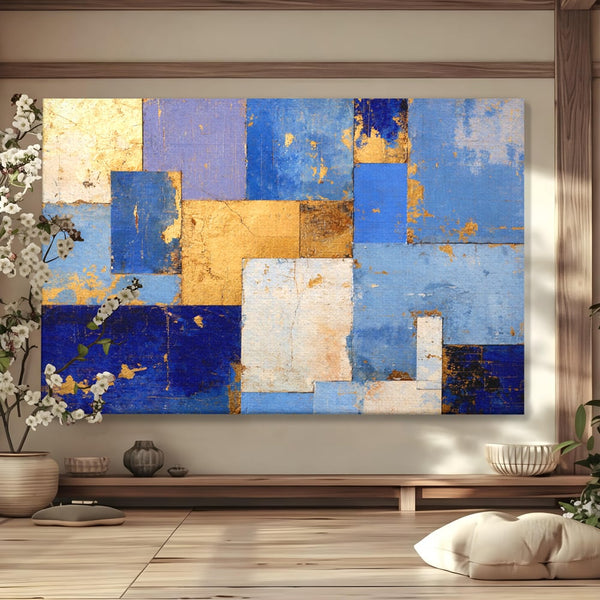 Tablou Canvas Premium, LuxCanva® C1283, Aurul linistii albastre, Geometrie, Culori, Abstract, Albastru, Galben, Contrast, Delicatete, Pace, Seninatate, Estetica, Expozitie, Birou, Living, Dormitor