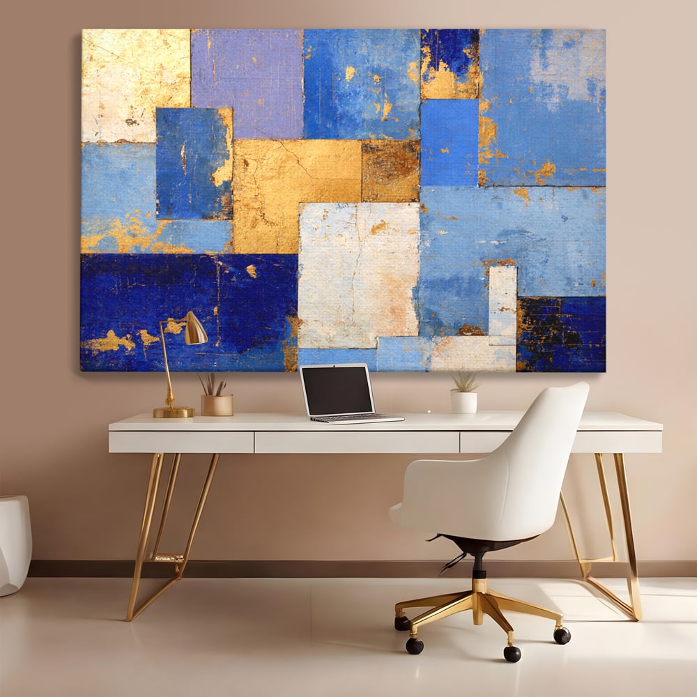 Tablou Canvas Premium, LuxCanva® C1283, Aurul linistii albastre, Geometrie, Culori, Abstract, Albastru, Galben, Contrast, Delicatete, Pace, Seninatate, Estetica, Expozitie, Birou, Living, Dormitor