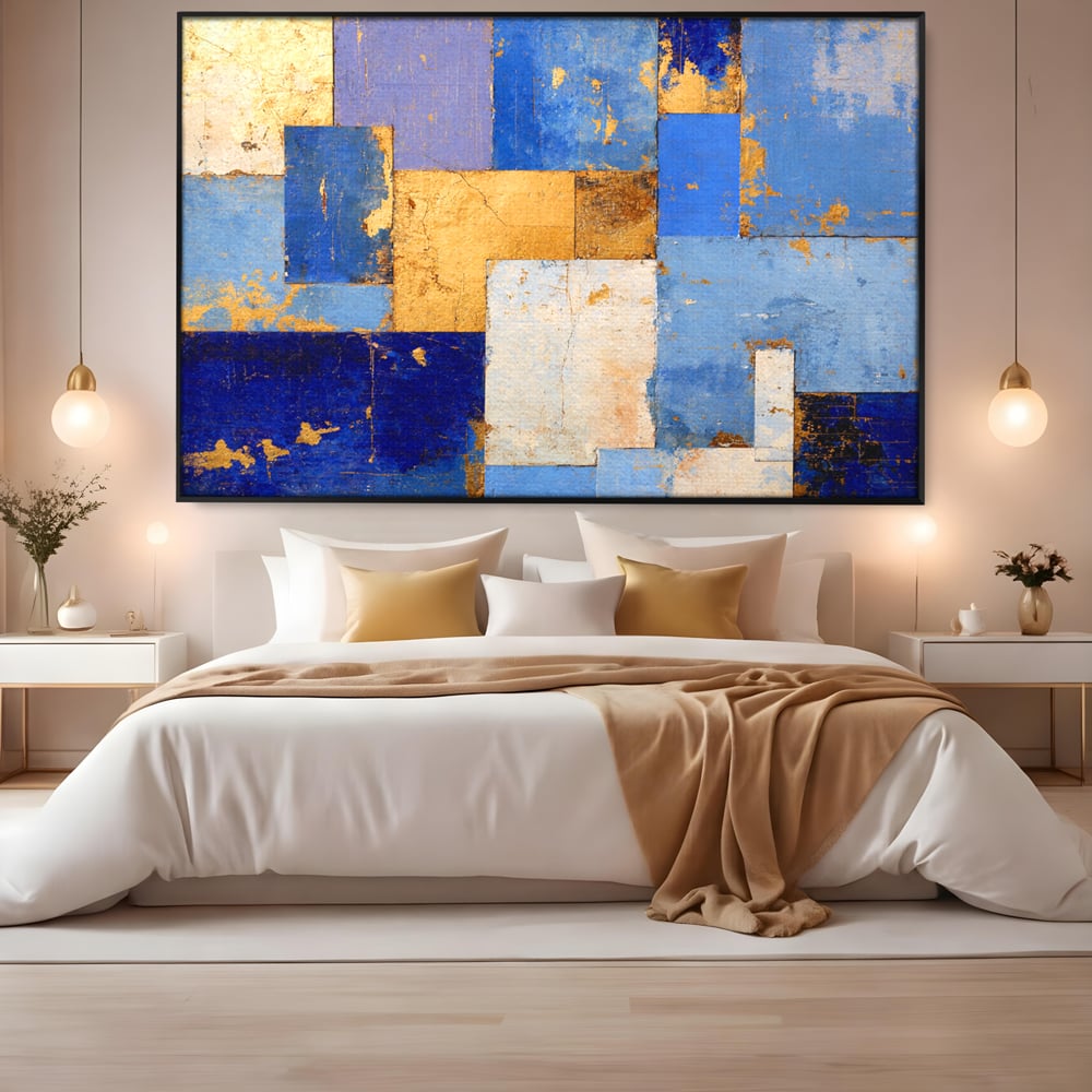 Tablou Canvas Premium, LuxCanva® C1283, Aurul linistii albastre, Geometrie, Culori, Abstract, Albastru, Galben, Contrast, Delicatete, Pace, Seninatate, Estetica, Expozitie, Birou, Living, Dormitor