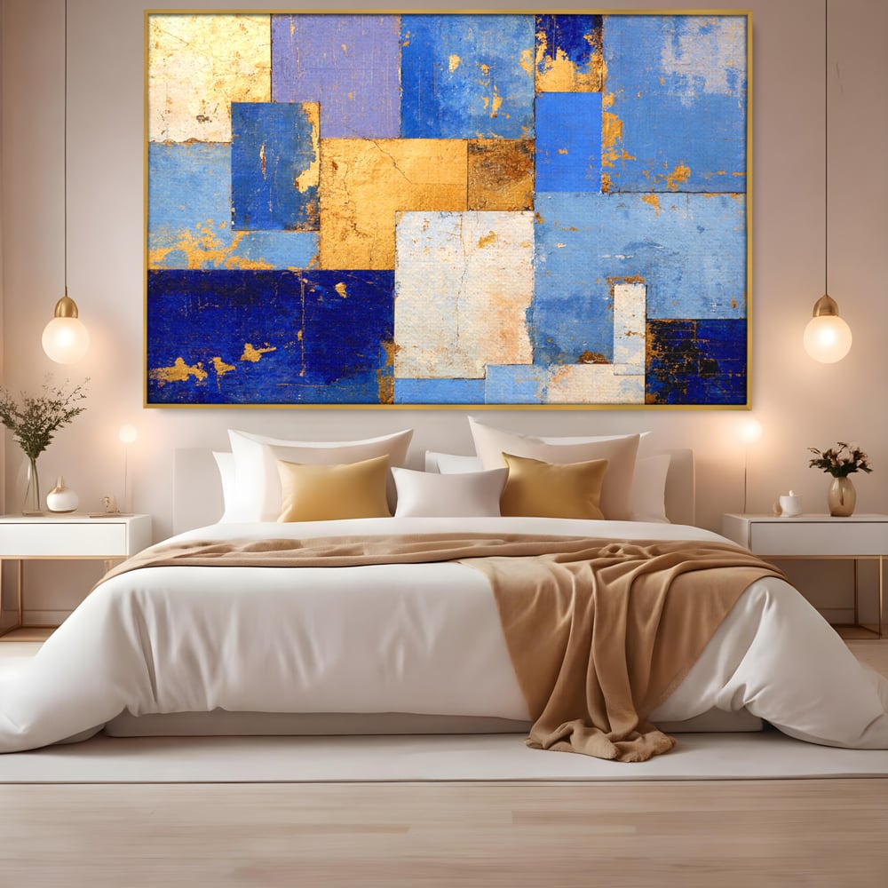 Tablou Canvas Premium, LuxCanva® C1283, Aurul linistii albastre, Geometrie, Culori, Abstract, Albastru, Galben, Contrast, Delicatete, Pace, Seninatate, Estetica, Expozitie, Birou, Living, Dormitor