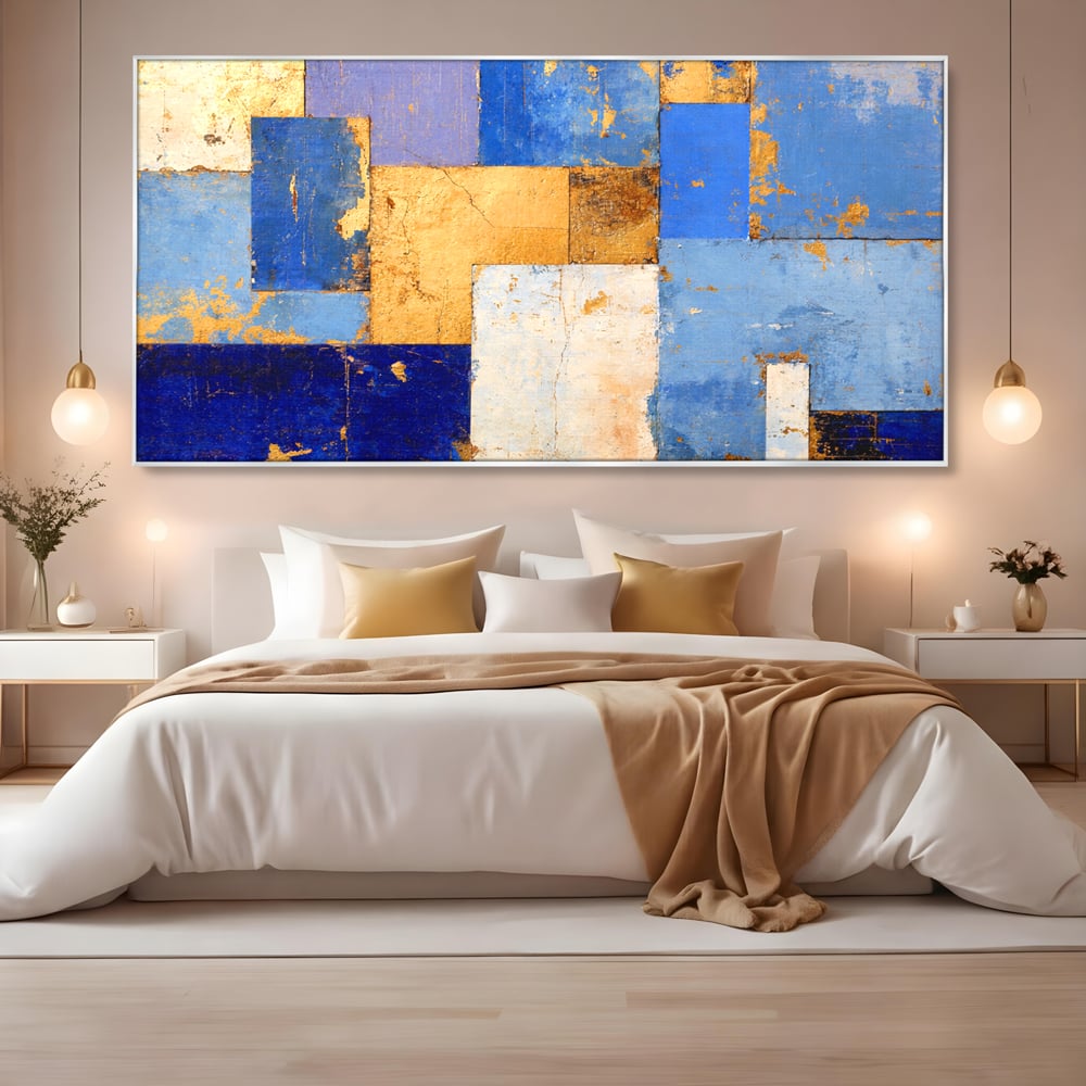 Tablou Canvas Premium, LuxCanva® C1283, Aurul linistii albastre, Geometrie, Culori, Abstract, Albastru, Galben, Contrast, Delicatete, Pace, Seninatate, Estetica, Expozitie, Birou, Living, Dormitor