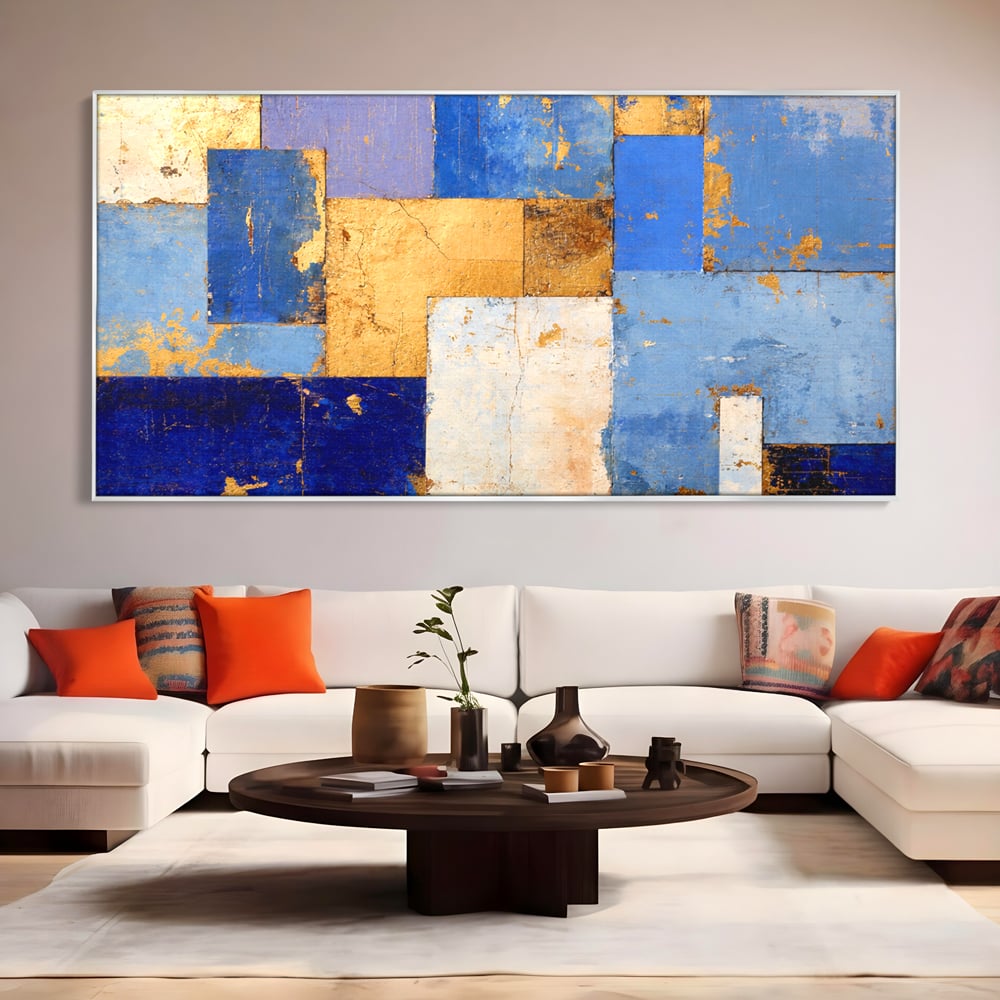 Tablou Canvas Premium, LuxCanva® C1283, Aurul linistii albastre, Geometrie, Culori, Abstract, Albastru, Galben, Contrast, Delicatete, Pace, Seninatate, Estetica, Expozitie, Birou, Living, Dormitor