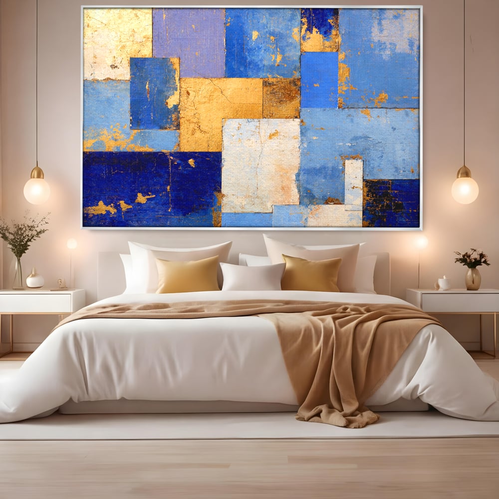Tablou Canvas Premium, LuxCanva® C1283, Aurul linistii albastre, Geometrie, Culori, Abstract, Albastru, Galben, Contrast, Delicatete, Pace, Seninatate, Estetica, Expozitie, Birou, Living, Dormitor