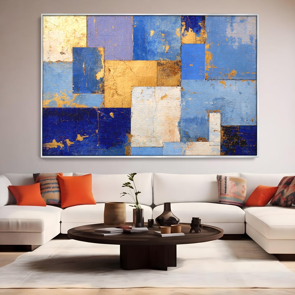 Tablou Canvas Premium, LuxCanva® C1283, Aurul linistii albastre, Geometrie, Culori, Abstract, Albastru, Galben, Contrast, Delicatete, Pace, Seninatate, Estetica, Expozitie, Birou, Living, Dormitor