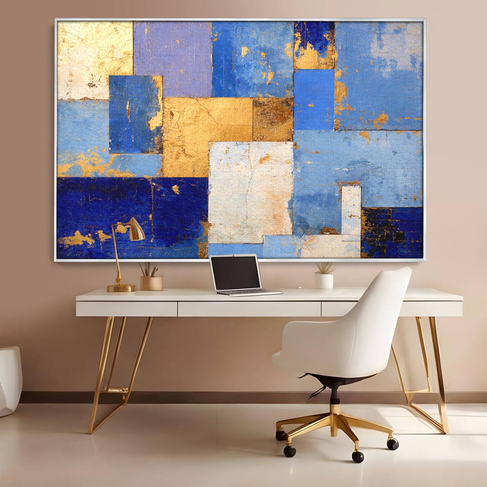 Tablou Canvas Premium, LuxCanva® C1283, Aurul linistii albastre, Geometrie, Culori, Abstract, Albastru, Galben, Contrast, Delicatete, Pace, Seninatate, Estetica, Expozitie, Birou, Living, Dormitor