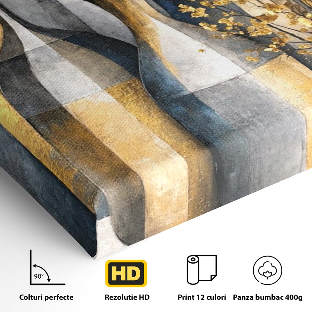 Tablou Canvas Premium, LuxCanva® C1284, Obiecte care asculta, Geometrie, Culori, Abstract, Foita, Auriu, Sofisticat, Obiecte, Forma, Ceramica, Natura, Statica, Expozitie, Birou, Living, Dormitor