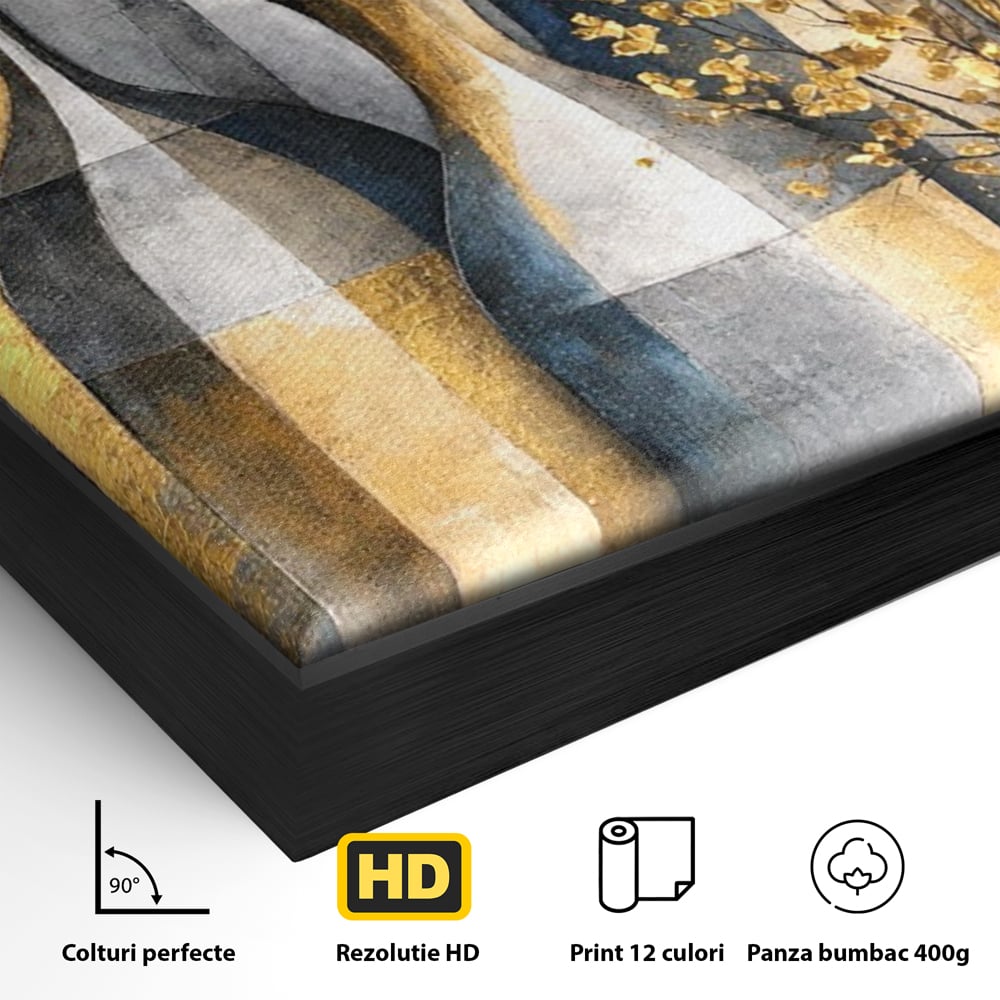 Tablou Canvas Premium, LuxCanva® C1284, Obiecte care asculta, Geometrie, Culori, Abstract, Foita, Auriu, Sofisticat, Obiecte, Forma, Ceramica, Natura, Statica, Expozitie, Birou, Living, Dormitor