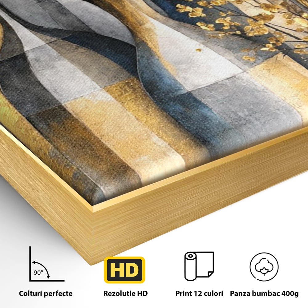 Tablou Canvas Premium, LuxCanva® C1284, Obiecte care asculta, Geometrie, Culori, Abstract, Foita, Auriu, Sofisticat, Obiecte, Forma, Ceramica, Natura, Statica, Expozitie, Birou, Living, Dormitor