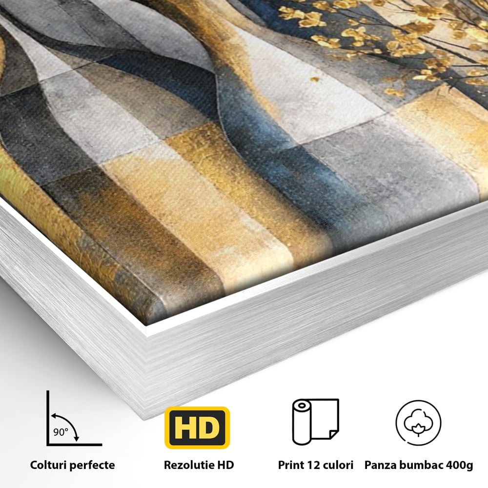 Tablou Canvas Premium, LuxCanva® C1284, Obiecte care asculta, Geometrie, Culori, Abstract, Foita, Auriu, Sofisticat, Obiecte, Forma, Ceramica, Natura, Statica, Expozitie, Birou, Living, Dormitor