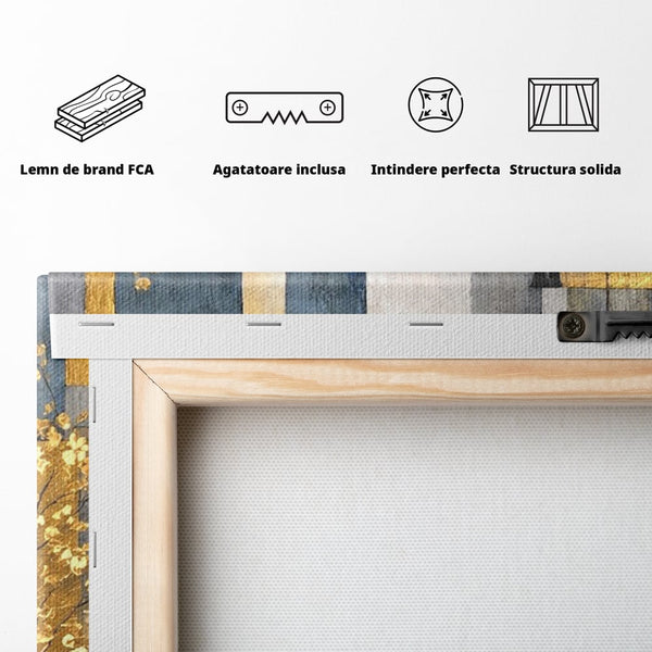 Tablou Canvas Premium, LuxCanva® C1284, Obiecte care asculta, Geometrie, Culori, Abstract, Foita, Auriu, Sofisticat, Obiecte, Forma, Ceramica, Natura, Statica, Expozitie, Birou, Living, Dormitor