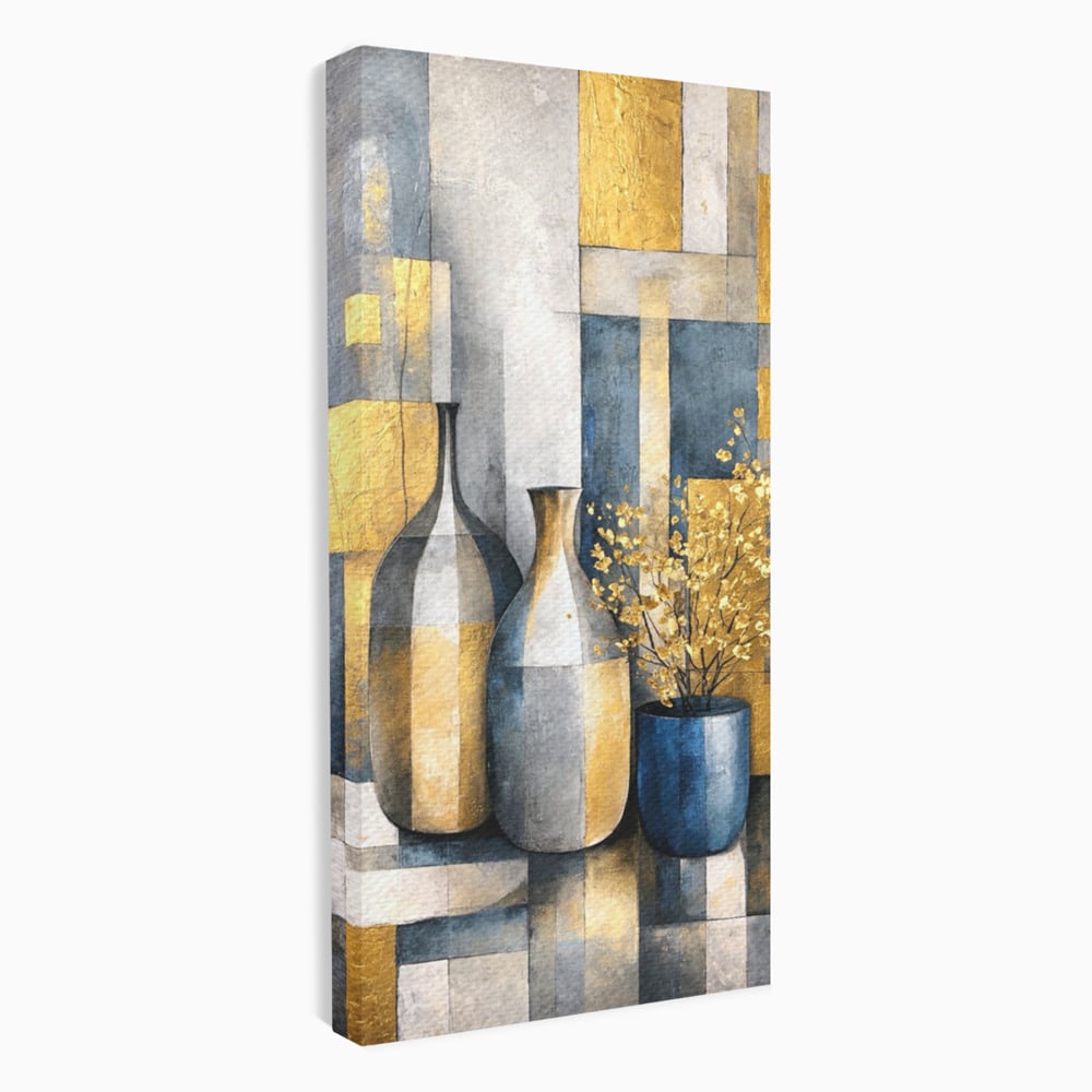 Tablou Canvas Premium, LuxCanva® C1284, Obiecte care asculta, Geometrie, Culori, Abstract, Foita, Auriu, Sofisticat, Obiecte, Forma, Ceramica, Natura, Statica, Expozitie, Birou, Living, Dormitor