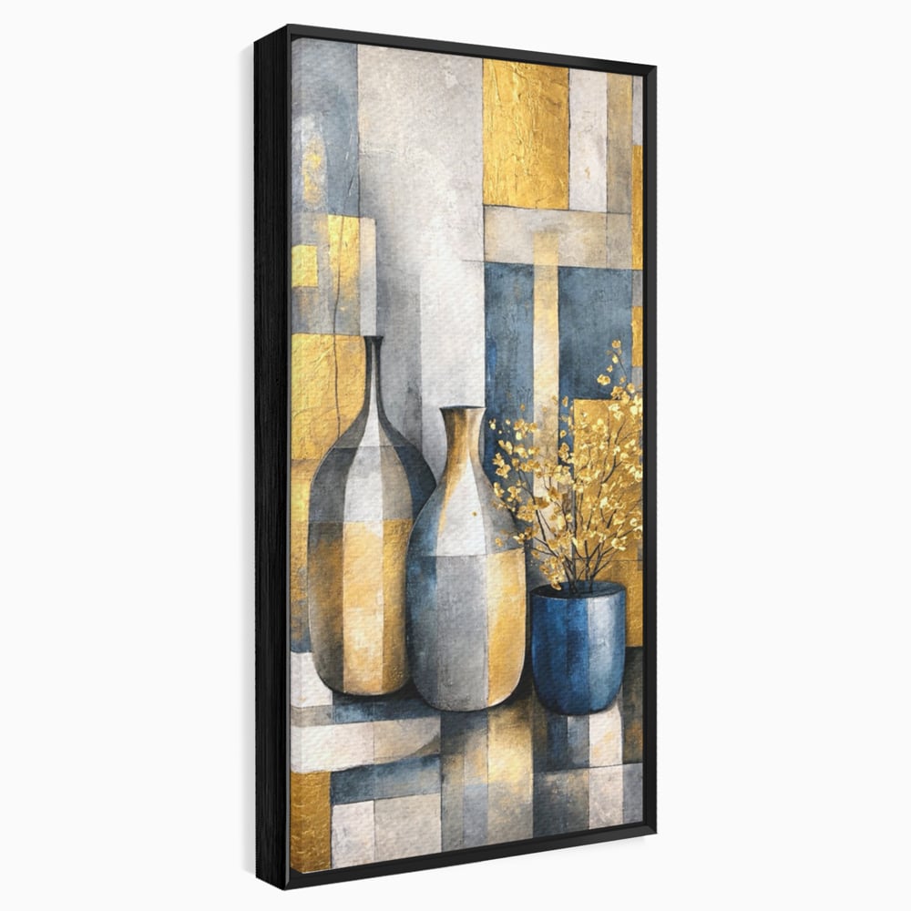 Tablou Canvas Premium, LuxCanva® C1284, Obiecte care asculta, Geometrie, Culori, Abstract, Foita, Auriu, Sofisticat, Obiecte, Forma, Ceramica, Natura, Statica, Expozitie, Birou, Living, Dormitor