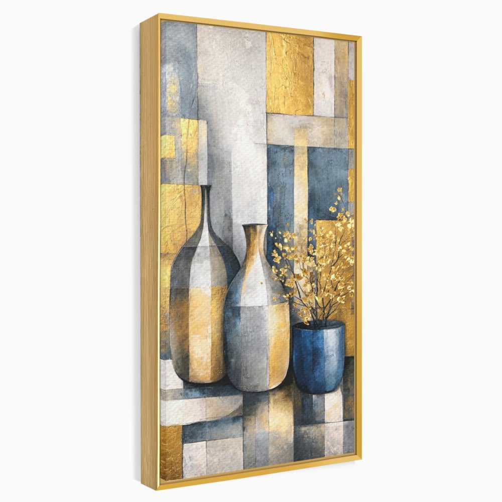 Tablou Canvas Premium, LuxCanva® C1284, Obiecte care asculta, Geometrie, Culori, Abstract, Foita, Auriu, Sofisticat, Obiecte, Forma, Ceramica, Natura, Statica, Expozitie, Birou, Living, Dormitor
