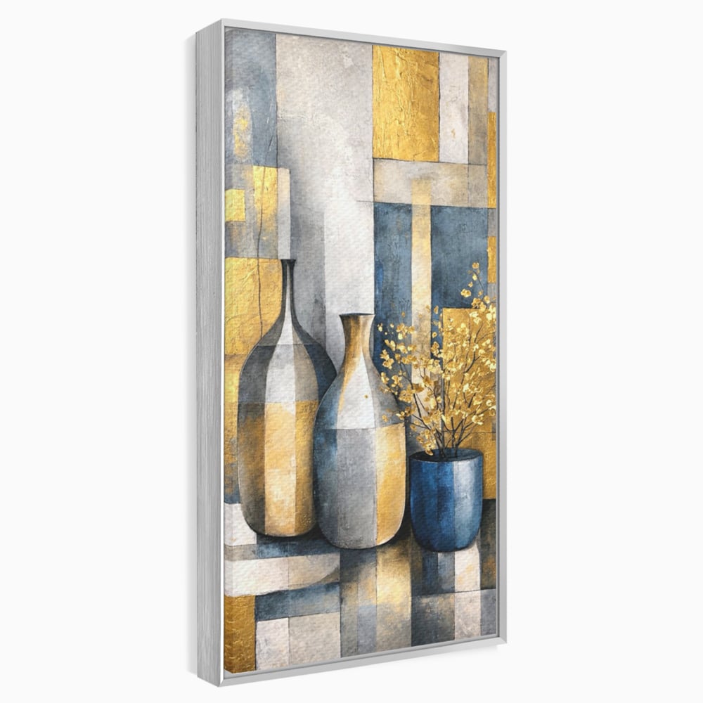 Tablou Canvas Premium, LuxCanva® C1284, Obiecte care asculta, Geometrie, Culori, Abstract, Foita, Auriu, Sofisticat, Obiecte, Forma, Ceramica, Natura, Statica, Expozitie, Birou, Living, Dormitor