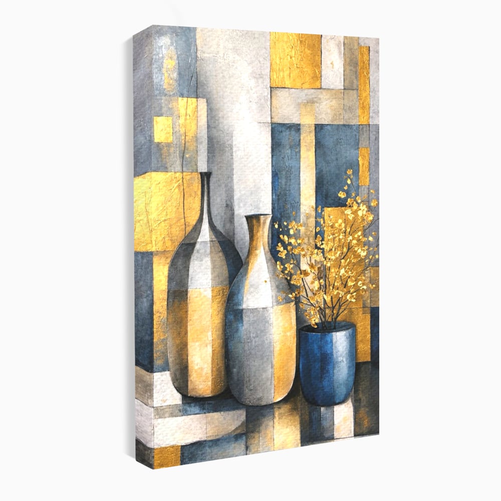 Tablou Canvas Premium, LuxCanva® C1284, Obiecte care asculta, Geometrie, Culori, Abstract, Foita, Auriu, Sofisticat, Obiecte, Forma, Ceramica, Natura, Statica, Expozitie, Birou, Living, Dormitor