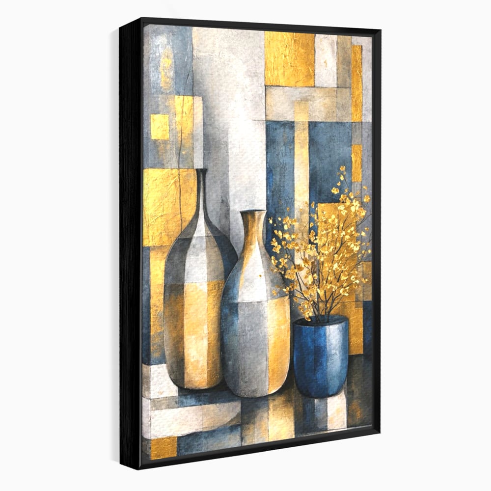 Tablou Canvas Premium, LuxCanva® C1284, Obiecte care asculta, Geometrie, Culori, Abstract, Foita, Auriu, Sofisticat, Obiecte, Forma, Ceramica, Natura, Statica, Expozitie, Birou, Living, Dormitor