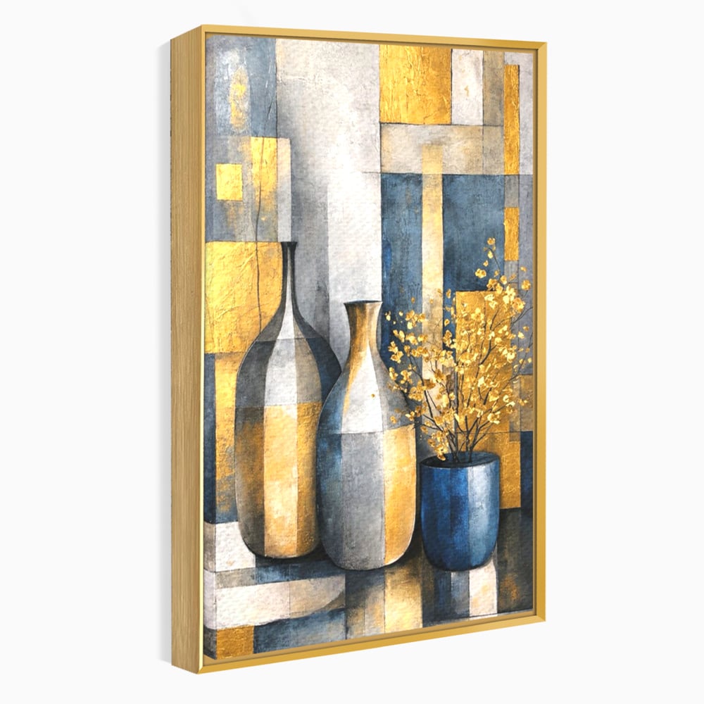 Tablou Canvas Premium, LuxCanva® C1284, Obiecte care asculta, Geometrie, Culori, Abstract, Foita, Auriu, Sofisticat, Obiecte, Forma, Ceramica, Natura, Statica, Expozitie, Birou, Living, Dormitor