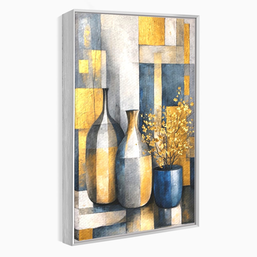 Tablou Canvas Premium, LuxCanva® C1284, Obiecte care asculta, Geometrie, Culori, Abstract, Foita, Auriu, Sofisticat, Obiecte, Forma, Ceramica, Natura, Statica, Expozitie, Birou, Living, Dormitor