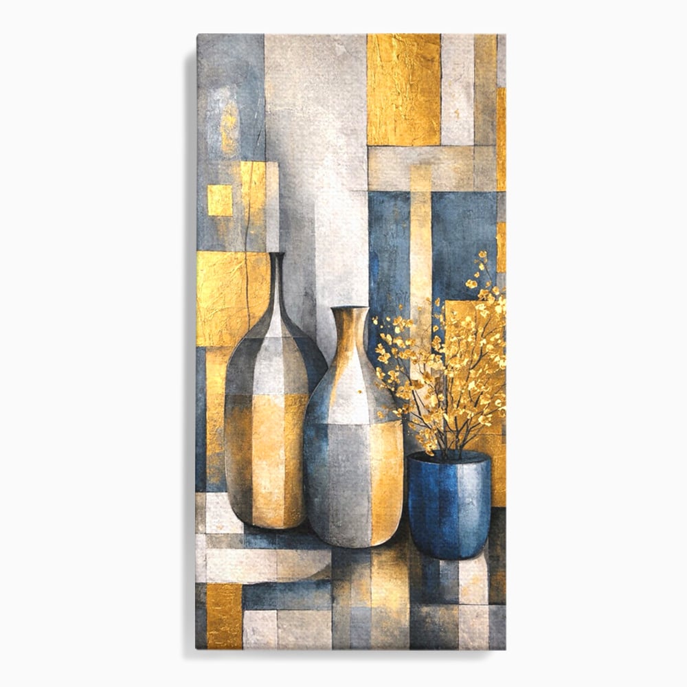 Tablou Canvas Premium, LuxCanva® C1284, Obiecte care asculta, Geometrie, Culori, Abstract, Foita, Auriu, Sofisticat, Obiecte, Forma, Ceramica, Natura, Statica, Expozitie, Birou, Living, Dormitor
