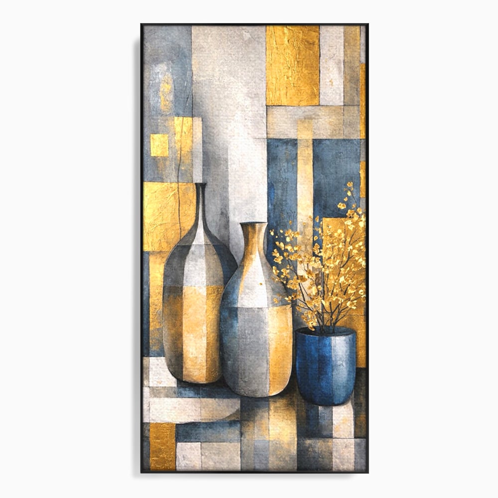 Tablou Canvas Premium, LuxCanva® C1284, Obiecte care asculta, Geometrie, Culori, Abstract, Foita, Auriu, Sofisticat, Obiecte, Forma, Ceramica, Natura, Statica, Expozitie, Birou, Living, Dormitor