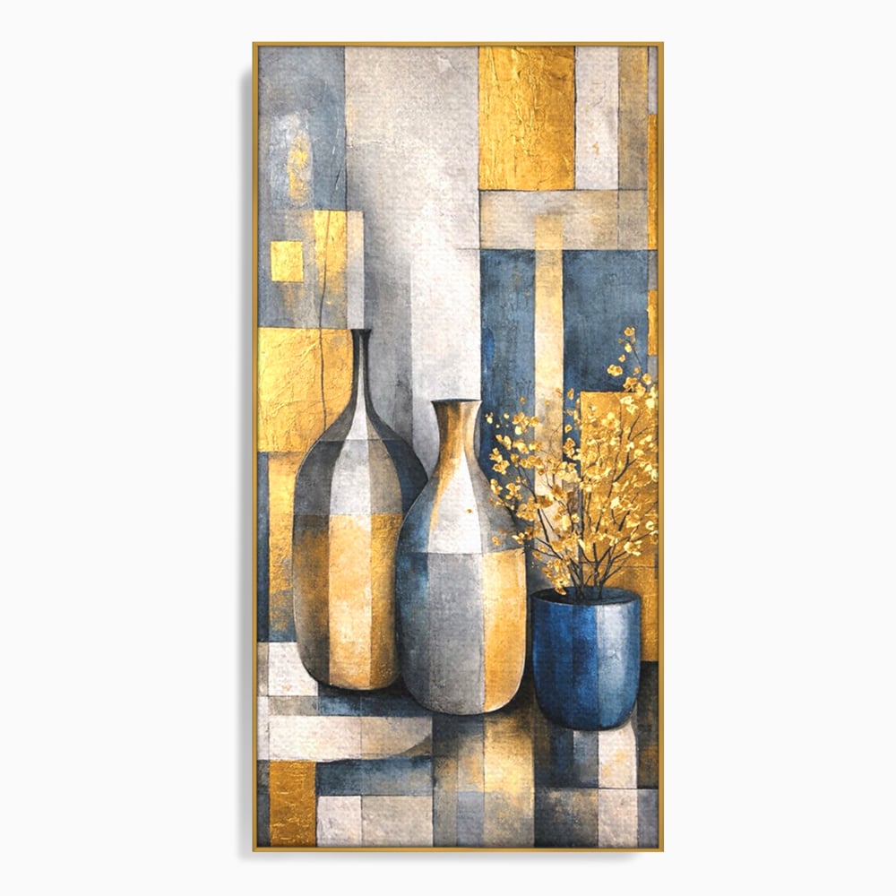 Tablou Canvas Premium, LuxCanva® C1284, Obiecte care asculta, Geometrie, Culori, Abstract, Foita, Auriu, Sofisticat, Obiecte, Forma, Ceramica, Natura, Statica, Expozitie, Birou, Living, Dormitor