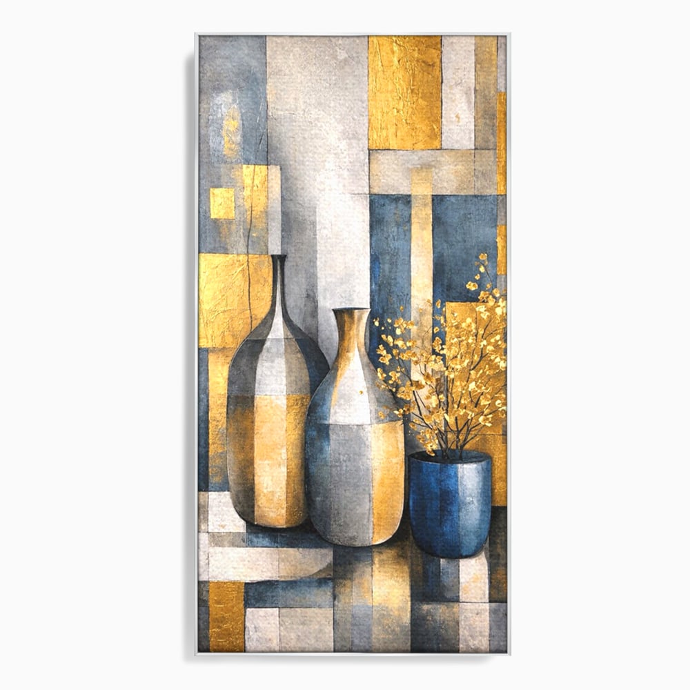 Tablou Canvas Premium, LuxCanva® C1284, Obiecte care asculta, Geometrie, Culori, Abstract, Foita, Auriu, Sofisticat, Obiecte, Forma, Ceramica, Natura, Statica, Expozitie, Birou, Living, Dormitor