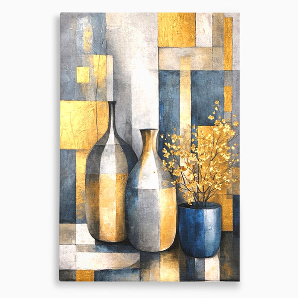 Tablou Canvas Premium, LuxCanva® C1284, Obiecte care asculta, Geometrie, Culori, Abstract, Foita, Auriu, Sofisticat, Obiecte, Forma, Ceramica, Natura, Statica, Expozitie, Birou, Living, Dormitor
