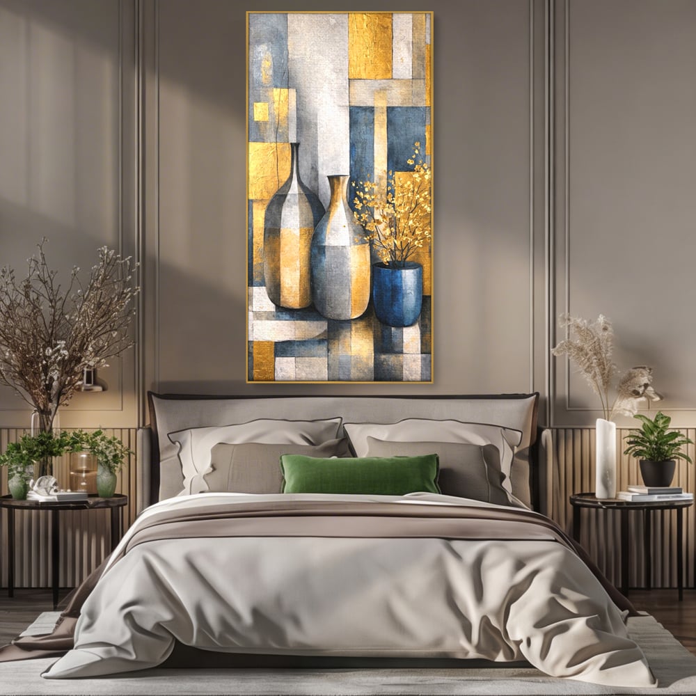 Tablou Canvas Premium, LuxCanva® C1284, Obiecte care asculta, Geometrie, Culori, Abstract, Foita, Auriu, Sofisticat, Obiecte, Forma, Ceramica, Natura, Statica, Expozitie, Birou, Living, Dormitor