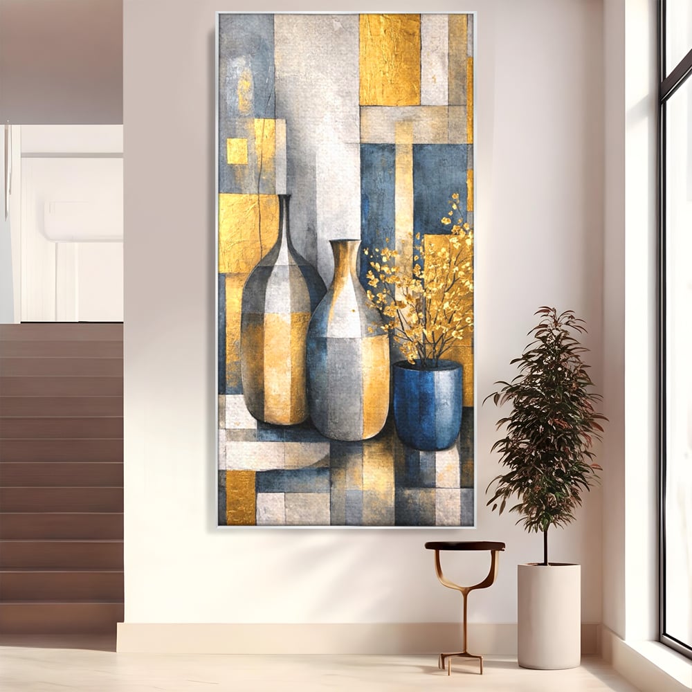Tablou Canvas Premium, LuxCanva® C1284, Obiecte care asculta, Geometrie, Culori, Abstract, Foita, Auriu, Sofisticat, Obiecte, Forma, Ceramica, Natura, Statica, Expozitie, Birou, Living, Dormitor