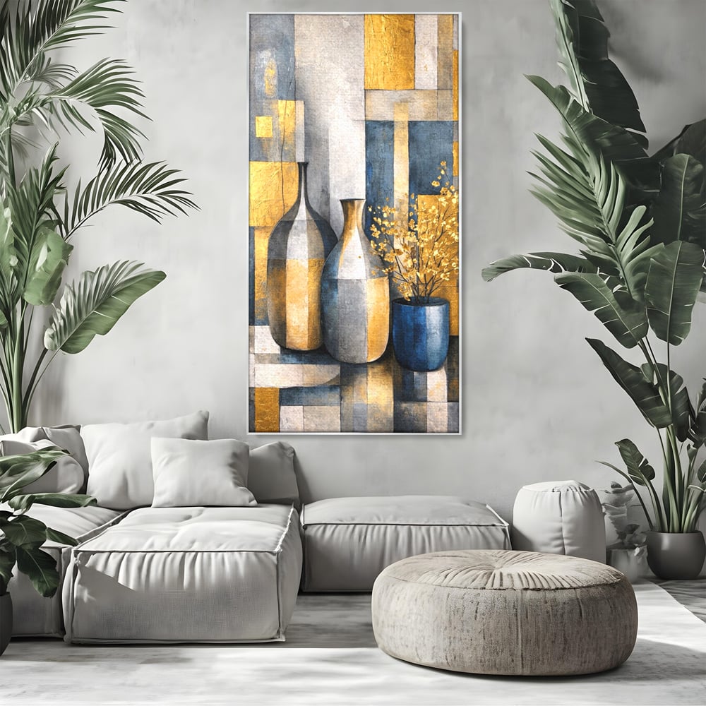 Tablou Canvas Premium, LuxCanva® C1284, Obiecte care asculta, Geometrie, Culori, Abstract, Foita, Auriu, Sofisticat, Obiecte, Forma, Ceramica, Natura, Statica, Expozitie, Birou, Living, Dormitor