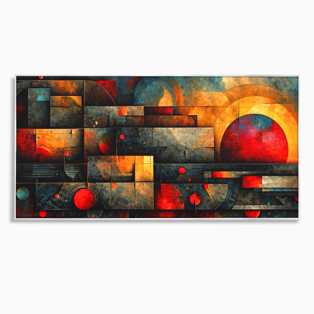 Tablou Canvas Premium, LuxCanva® C1286, Cosmologii Urbane, Geometrie, Culori, Abstract, Cercuri, Arc, Rosu, Foc, Jar, Industrial, Ocru, Contrast, Echilibru, Modern, Birou, Living, Dormitor