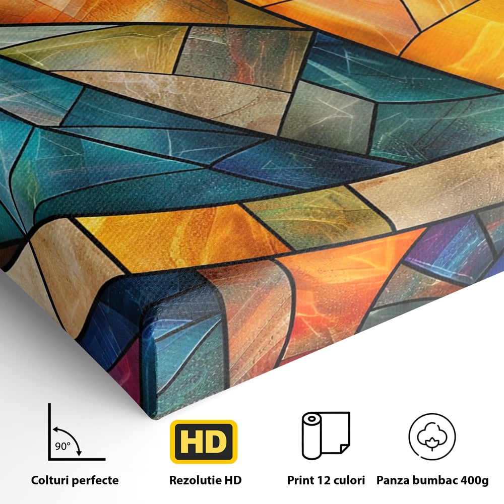 Canvas Wall Art Premium, LuxCanva® C1287, Interieur Glasmalerei, Geometrie, Farben, abstrakt, Mosaik, Glasmalerei, flüssig, Licht, Bogen, Welle, transparent, Harmonie, ausdrucksstark, fließen, Büro, Wohnen, Schlafzimmer