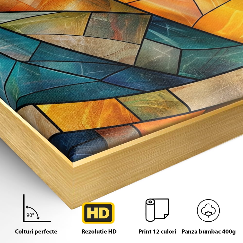 Canvas Wall Art Premium, LuxCanva® C1287, Interieur Glasmalerei, Geometrie, Farben, abstrakt, Mosaik, Glasmalerei, flüssig, Licht, Bogen, Welle, transparent, Harmonie, ausdrucksstark, fließen, Büro, Wohnen, Schlafzimmer