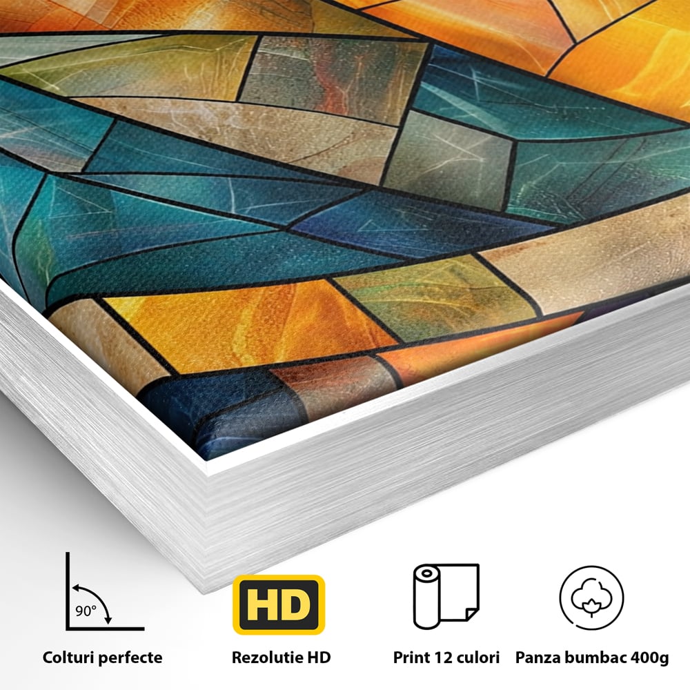 Canvas Wall Art Premium, LuxCanva® C1287, Interieur Glasmalerei, Geometrie, Farben, abstrakt, Mosaik, Glasmalerei, flüssig, Licht, Bogen, Welle, transparent, Harmonie, ausdrucksstark, fließen, Büro, Wohnen, Schlafzimmer