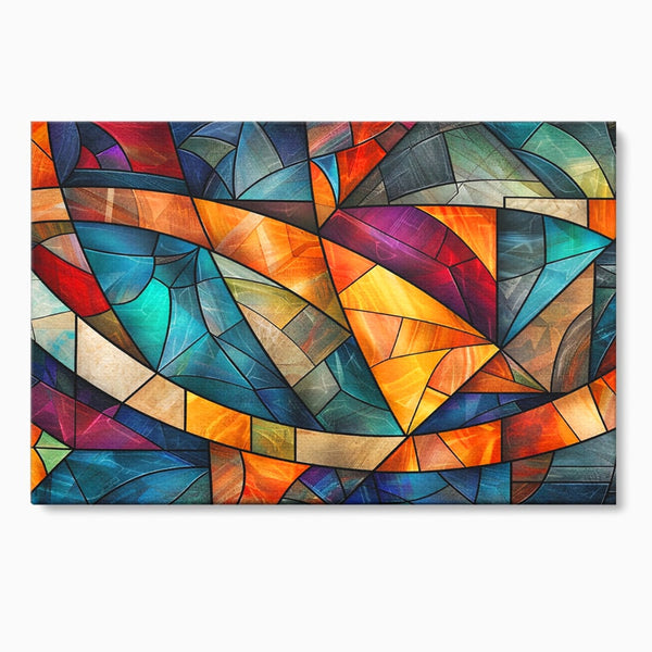 Canvas Wall Art Premium, LuxCanva® C1287, Interieur Glasmalerei, Geometrie, Farben, abstrakt, Mosaik, Glasmalerei, flüssig, Licht, Bogen, Welle, transparent, Harmonie, ausdrucksstark, fließen, Büro, Wohnen, Schlafzimmer