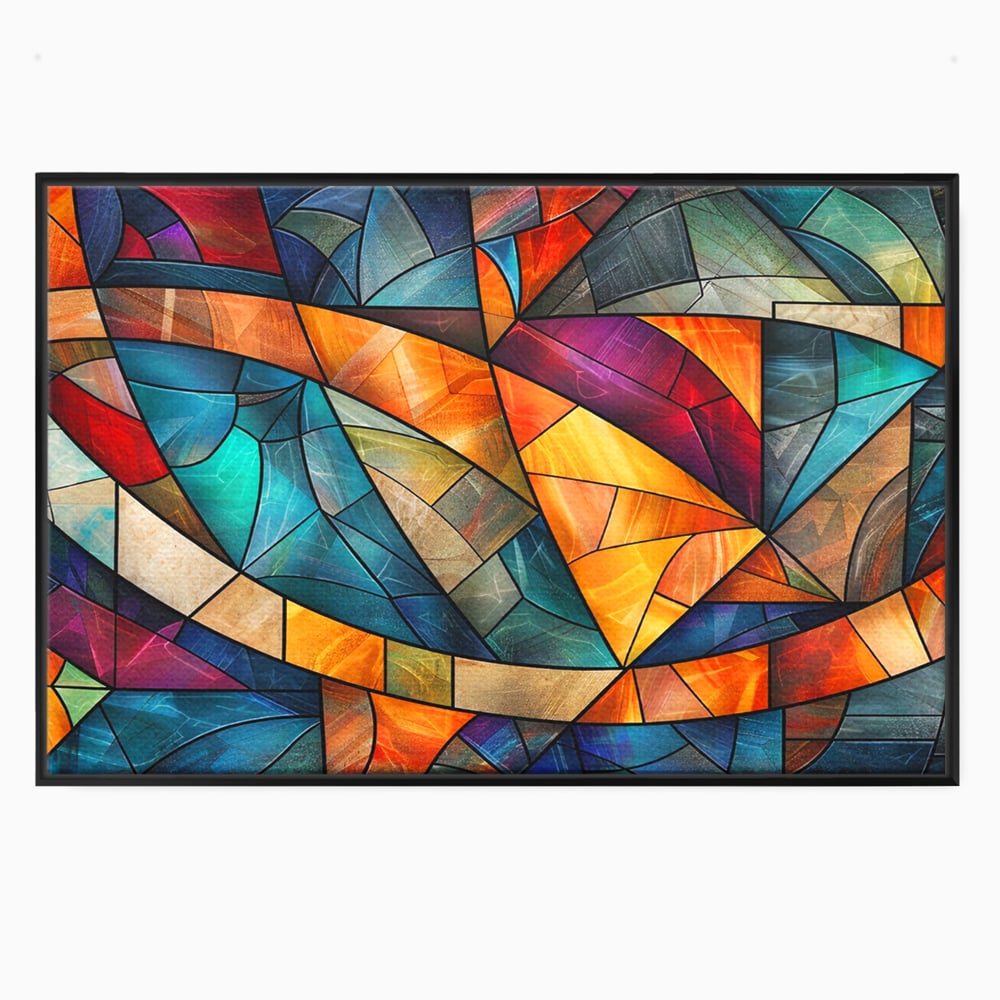 Canvas Wall Art Premium, LuxCanva® C1287, Interieur Glasmalerei, Geometrie, Farben, abstrakt, Mosaik, Glasmalerei, flüssig, Licht, Bogen, Welle, transparent, Harmonie, ausdrucksstark, fließen, Büro, Wohnen, Schlafzimmer