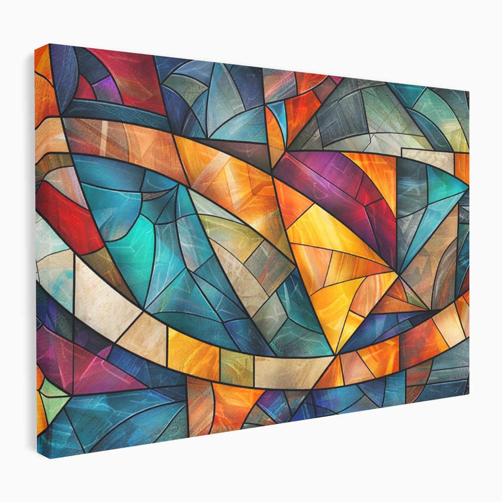 Canvas Wall Art Premium, LuxCanva® C1287, Interieur Glasmalerei, Geometrie, Farben, abstrakt, Mosaik, Glasmalerei, flüssig, Licht, Bogen, Welle, transparent, Harmonie, ausdrucksstark, fließen, Büro, Wohnen, Schlafzimmer