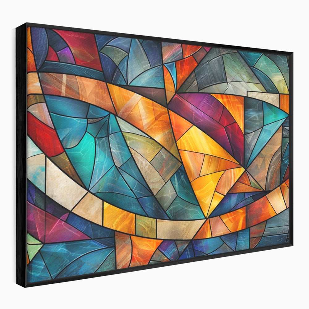 Canvas Wall Art Premium, LuxCanva® C1287, Interieur Glasmalerei, Geometrie, Farben, abstrakt, Mosaik, Glasmalerei, flüssig, Licht, Bogen, Welle, transparent, Harmonie, ausdrucksstark, fließen, Büro, Wohnen, Schlafzimmer