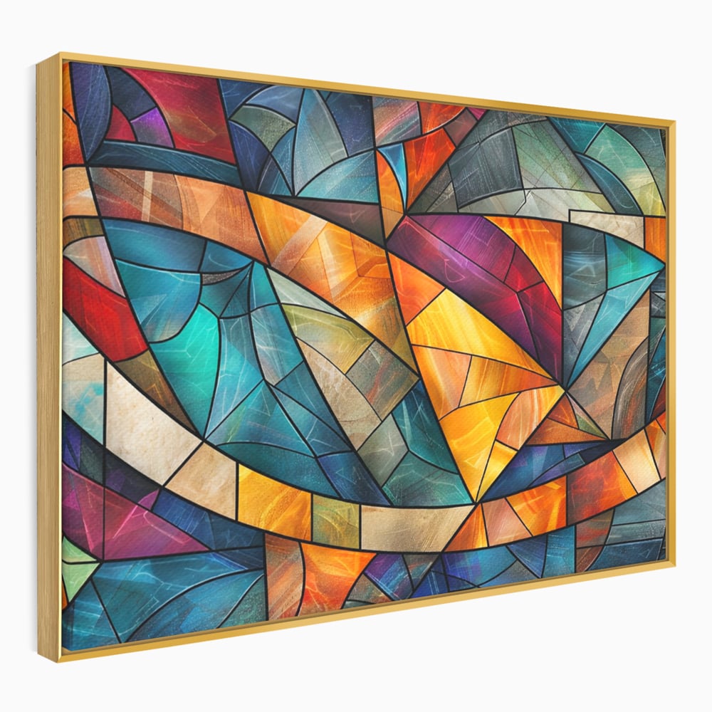 Canvas Wall Art Premium, LuxCanva® C1287, Interieur Glasmalerei, Geometrie, Farben, abstrakt, Mosaik, Glasmalerei, flüssig, Licht, Bogen, Welle, transparent, Harmonie, ausdrucksstark, fließen, Büro, Wohnen, Schlafzimmer