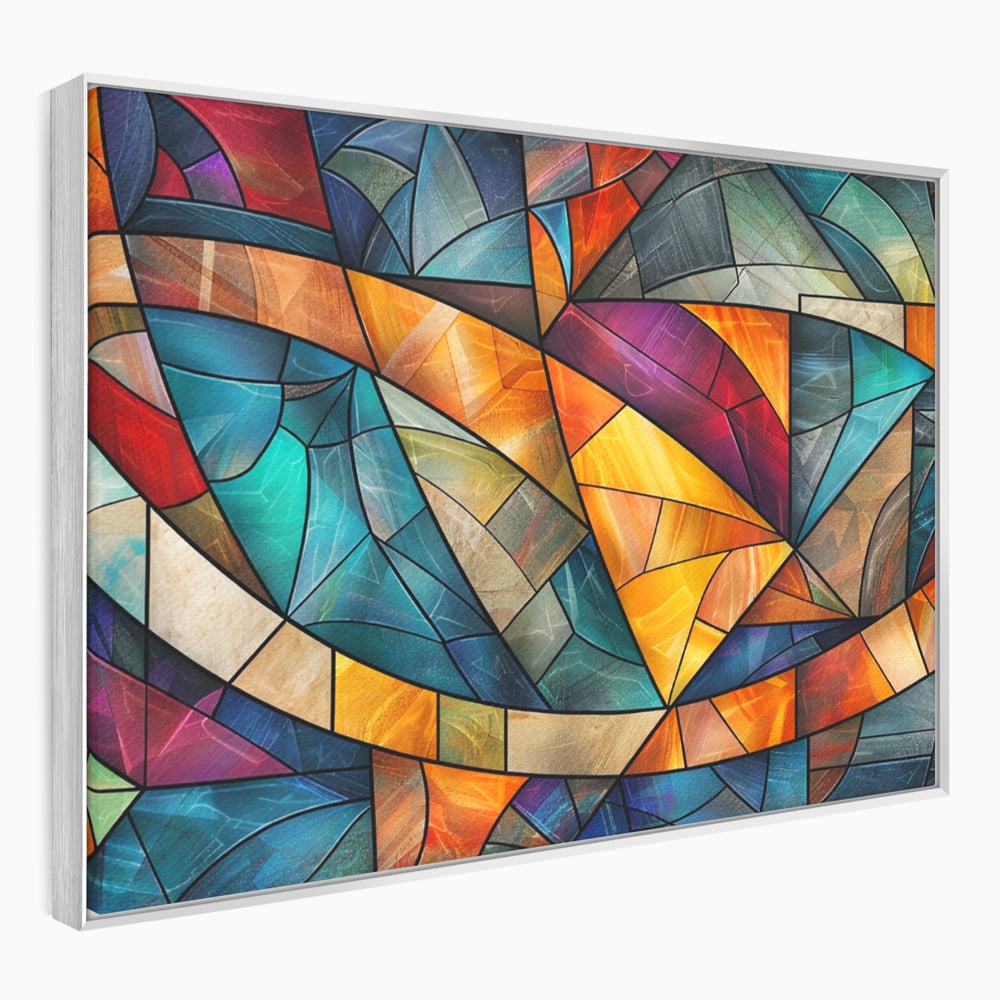Canvas Wall Art Premium, LuxCanva® C1287, Interieur Glasmalerei, Geometrie, Farben, abstrakt, Mosaik, Glasmalerei, flüssig, Licht, Bogen, Welle, transparent, Harmonie, ausdrucksstark, fließen, Büro, Wohnen, Schlafzimmer