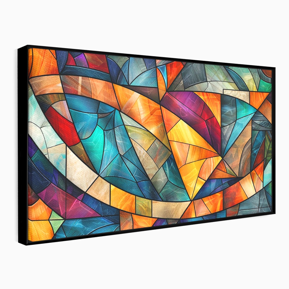 Canvas Wall Art Premium, LuxCanva® C1287, Interieur Glasmalerei, Geometrie, Farben, abstrakt, Mosaik, Glasmalerei, flüssig, Licht, Bogen, Welle, transparent, Harmonie, ausdrucksstark, fließen, Büro, Wohnen, Schlafzimmer