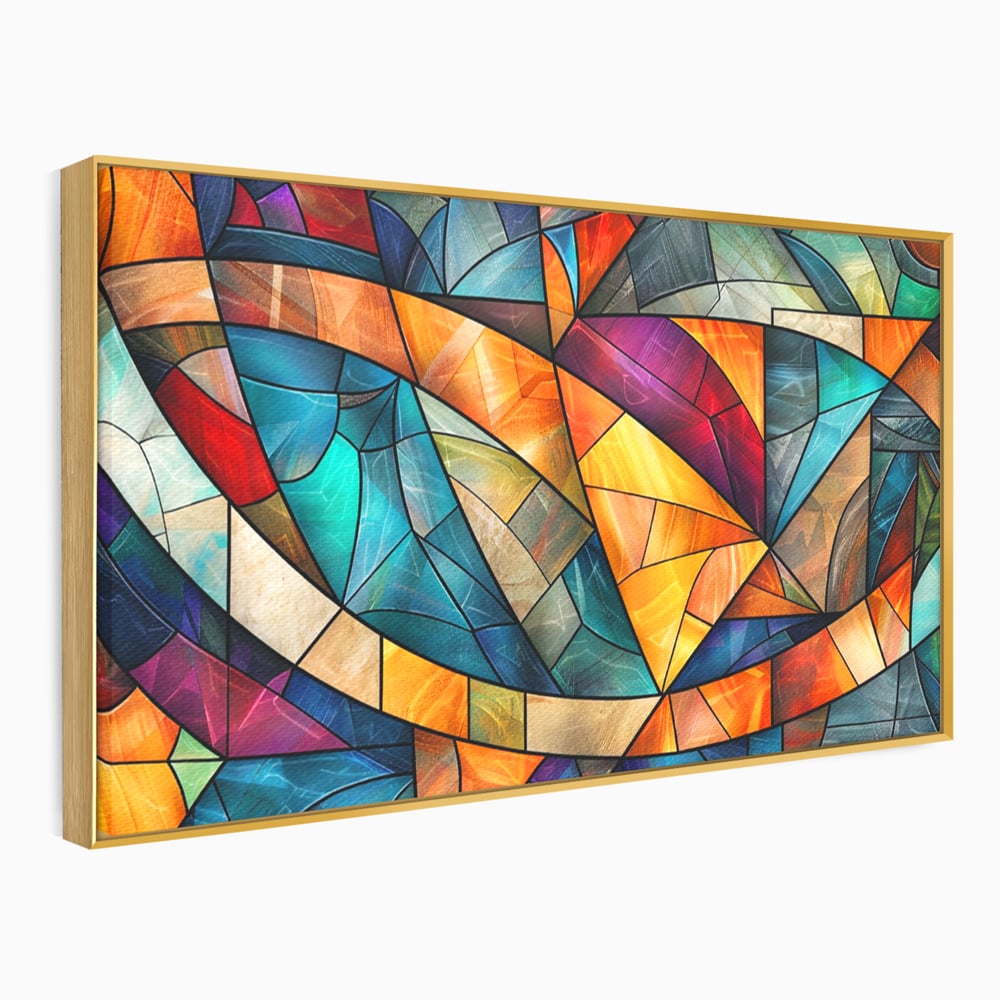 Canvas Wall Art Premium, LuxCanva® C1287, Interieur Glasmalerei, Geometrie, Farben, abstrakt, Mosaik, Glasmalerei, flüssig, Licht, Bogen, Welle, transparent, Harmonie, ausdrucksstark, fließen, Büro, Wohnen, Schlafzimmer