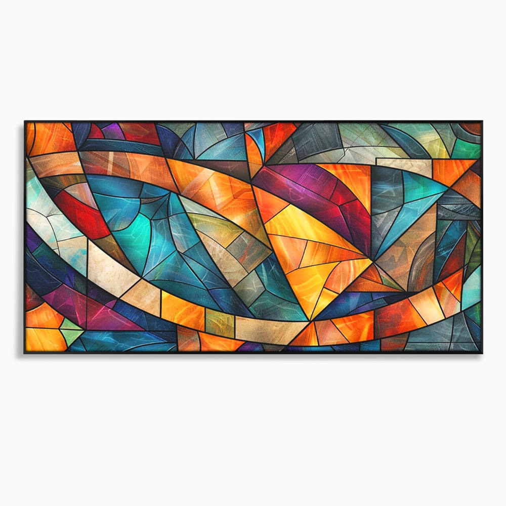 Canvas Wall Art Premium, LuxCanva® C1287, Interieur Glasmalerei, Geometrie, Farben, abstrakt, Mosaik, Glasmalerei, flüssig, Licht, Bogen, Welle, transparent, Harmonie, ausdrucksstark, fließen, Büro, Wohnen, Schlafzimmer
