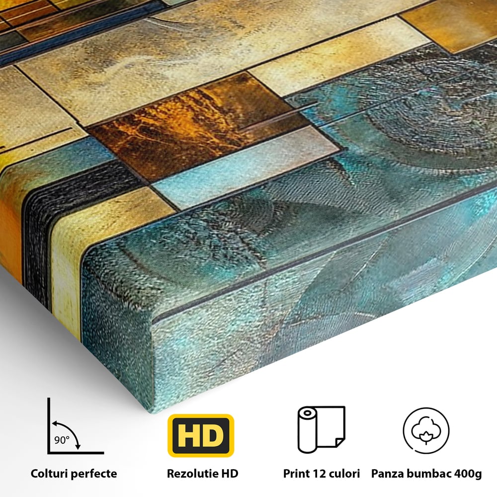 Tablou Canvas Premium, LuxCanva® C1288, Orase Nevazute, Geometrie, Culori, Abstract, Aur, Turcoaz, Metal, Apa, Memorii, Liniste, Planuri, Timp, Harti, Fragment, Orizont, Birou, Living, Dormitor